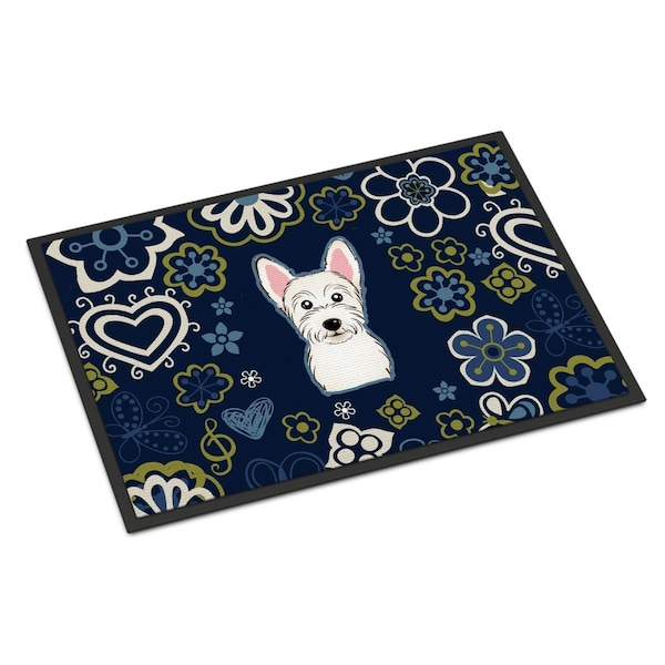 Carolines Treasures 18 x 27 in. Blue Flowers Westie Indoor or Outdoor Mat BB5077MAT - main